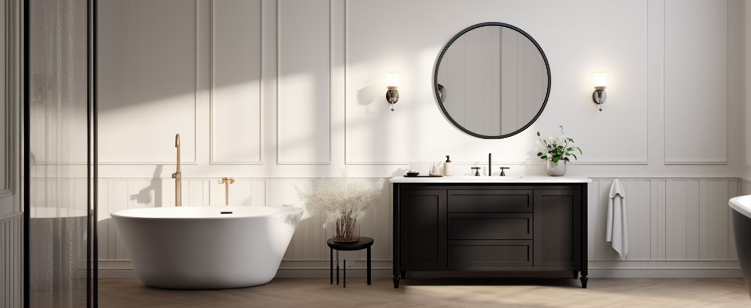 Afbeelding van HSXL Luxe Ronde Wandspiegel 60 cm – Zwarte Rand – Grote Design Spiegel voor Woonkamer, Hal of Badkamer -