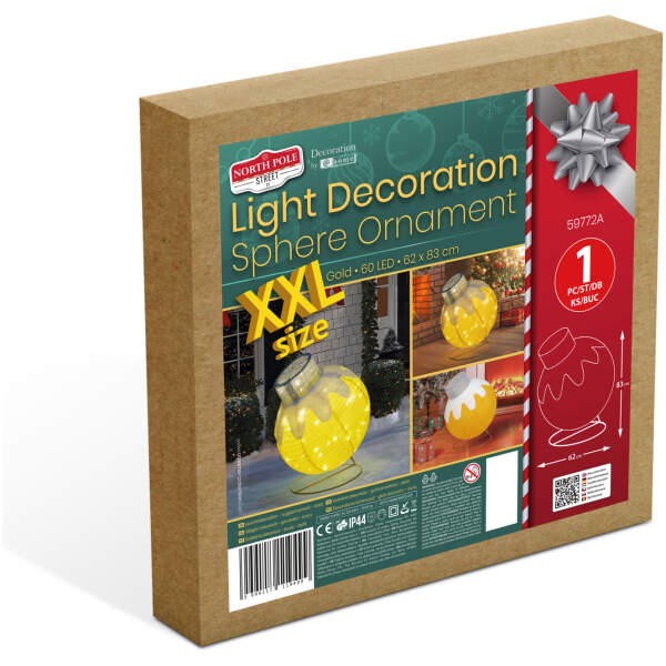 Afbeelding van Lichtdecoratie – bolvormig ornament – 60 LED – 60 x 83 cm – goud – 100–200 V AC 1 Stuks [59772A]