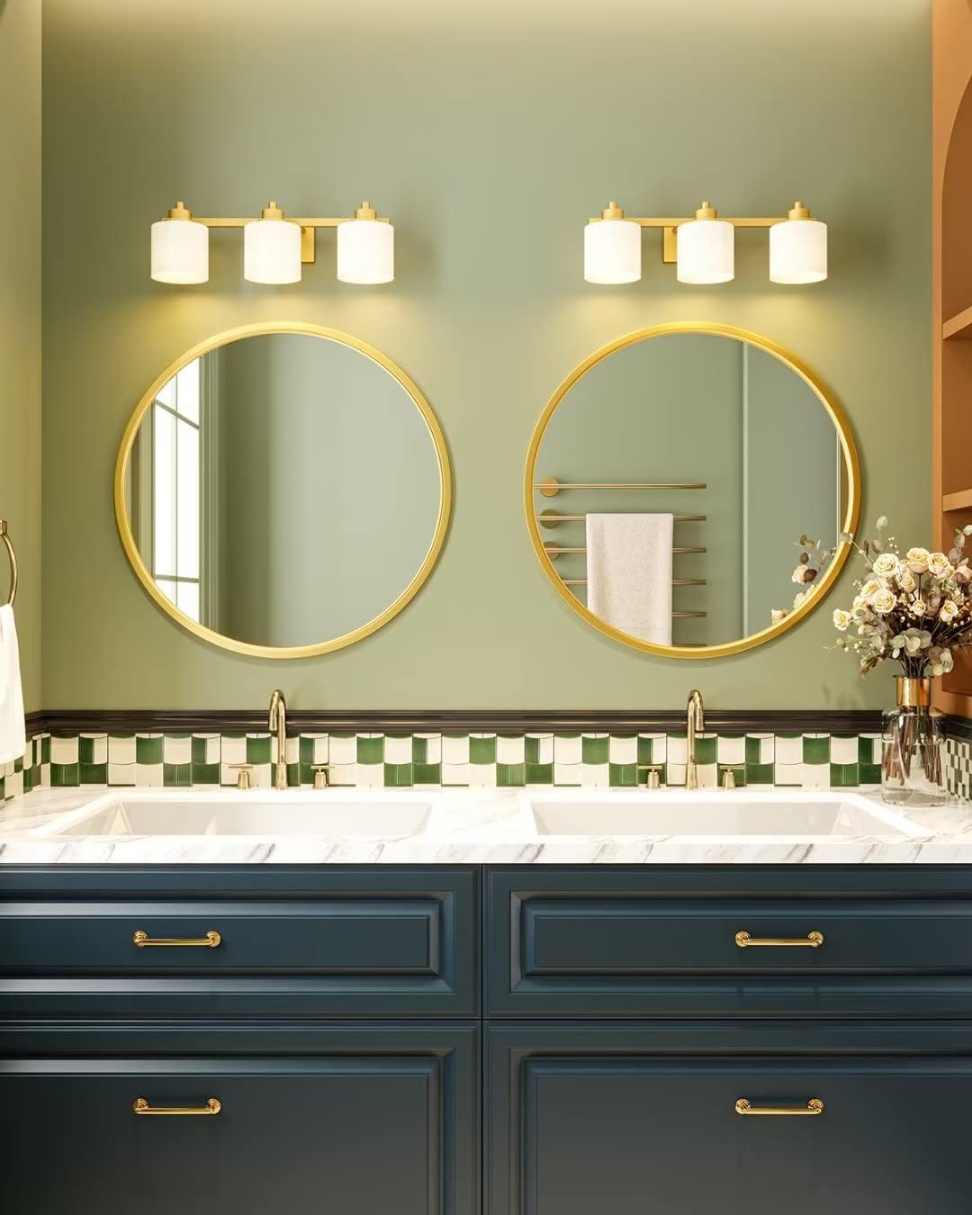 Afbeelding van HSXL Luxe Ronde Wandspiegel 60 cm – Gouden Rand – Grote Design Spiegel voor Woonkamer, Hal of Badkamer -