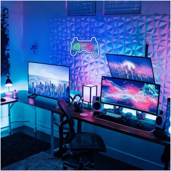 Afbeelding van LED Game Controller Lamp – Neon Multicolor – USB & Batterij – Met Dimmer – Sfeerverlichting voor