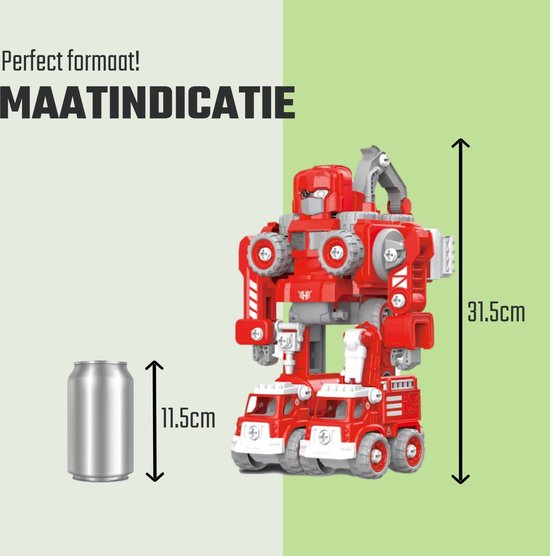 Afbeelding van N'JOY Life - Robot speelgoed - Rood 5 in 1 - Robots - Politie - Brandweerauto - Bouwpakket -