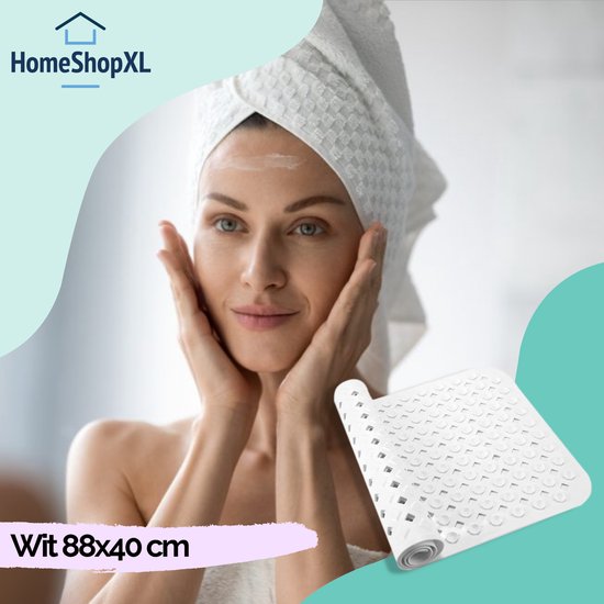 Afbeelding van HSXL - Antislipmat - 88x40CM - Incl. Netspons - Antislip Douchemat / Badmat Wit met Zuignappen – Mat voor