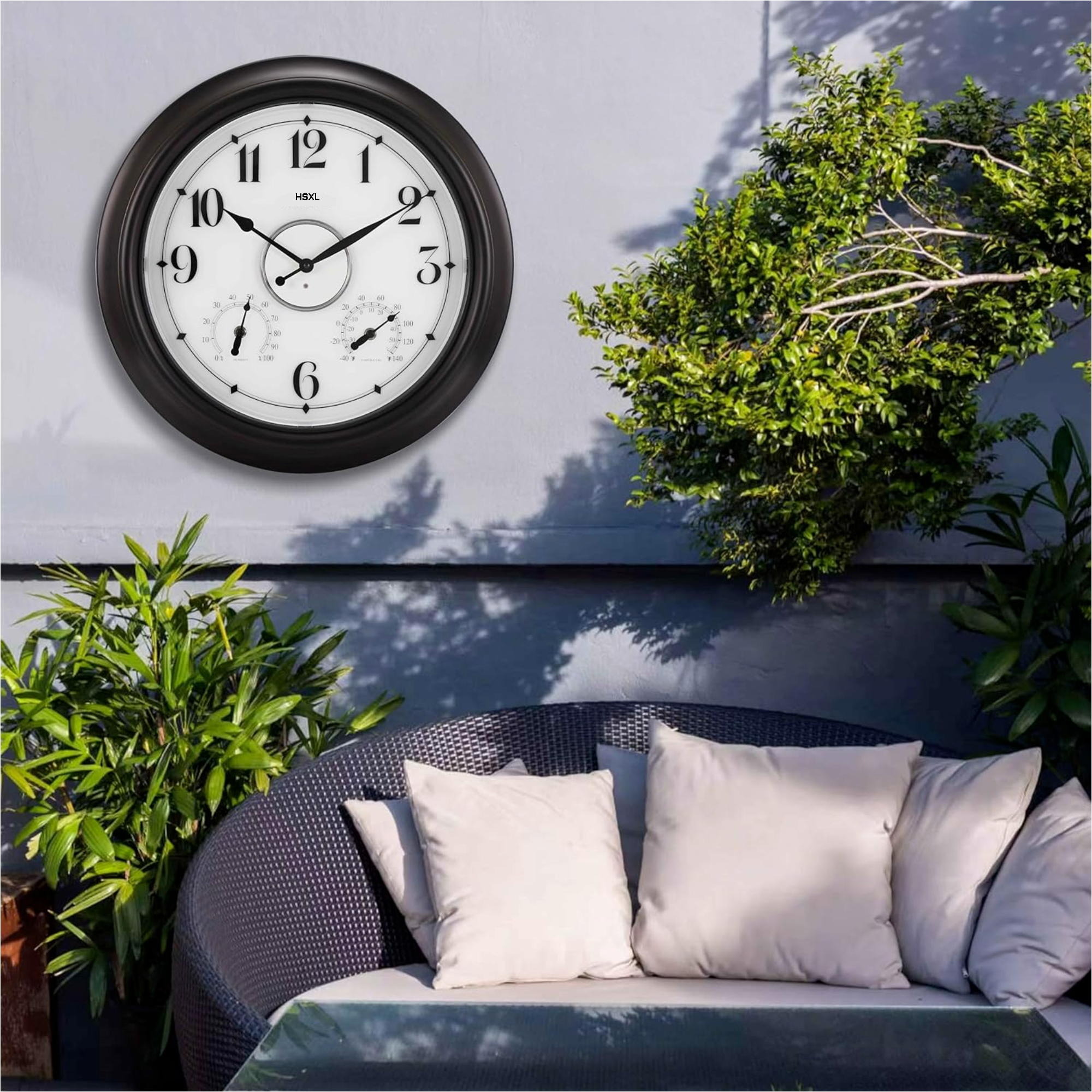 Afbeelding van HSXL - Verlichte Quartz Wandklok 45 cm - Binnen óf Buitenklok - Zwarte Lichtgevende Industriële LED Klok -