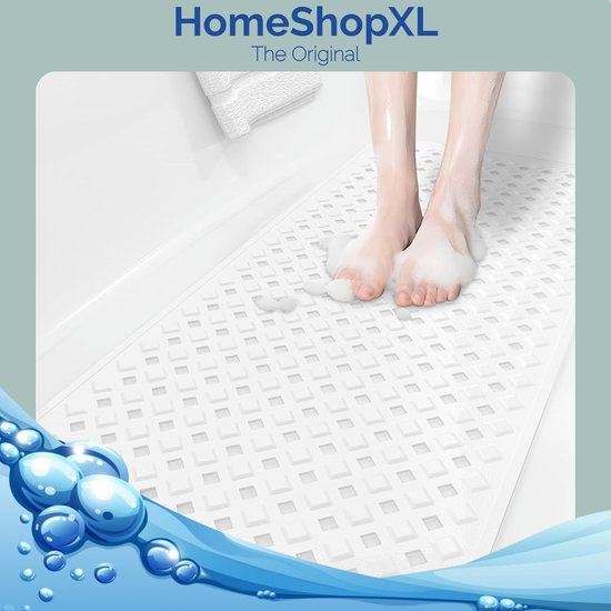Afbeelding van HSXL - Antislipmat - 88x40CM - Incl. Netspons - Antislip Douchemat / Badmat Wit met Zuignappen – Mat voor