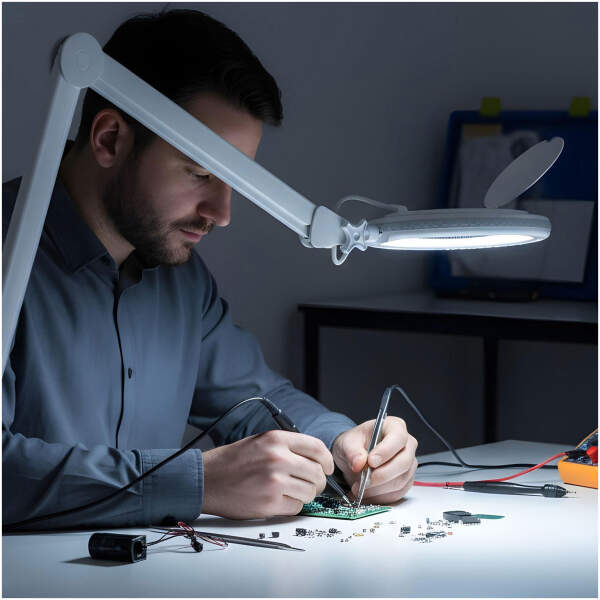 Afbeelding van Handy - Grote Bureau Loeplamp met Tafelklem - Vergrootglas met verlichting - Op Netstroom - 130MM Glas - Loep