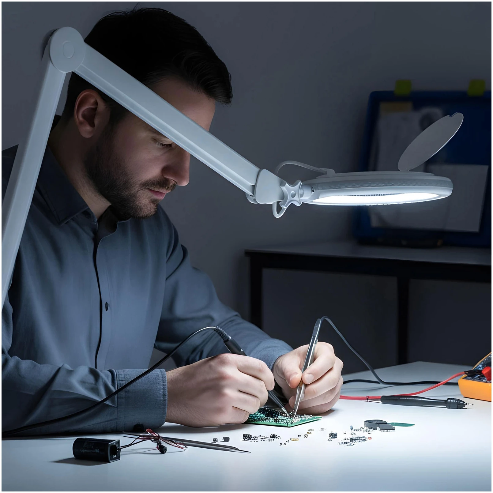 Afbeelding van Handy - Grote Bureau Loeplamp met Tafelklem - Vergrootglas met verlichting - Op Netstroom - 130MM Glas - Loep