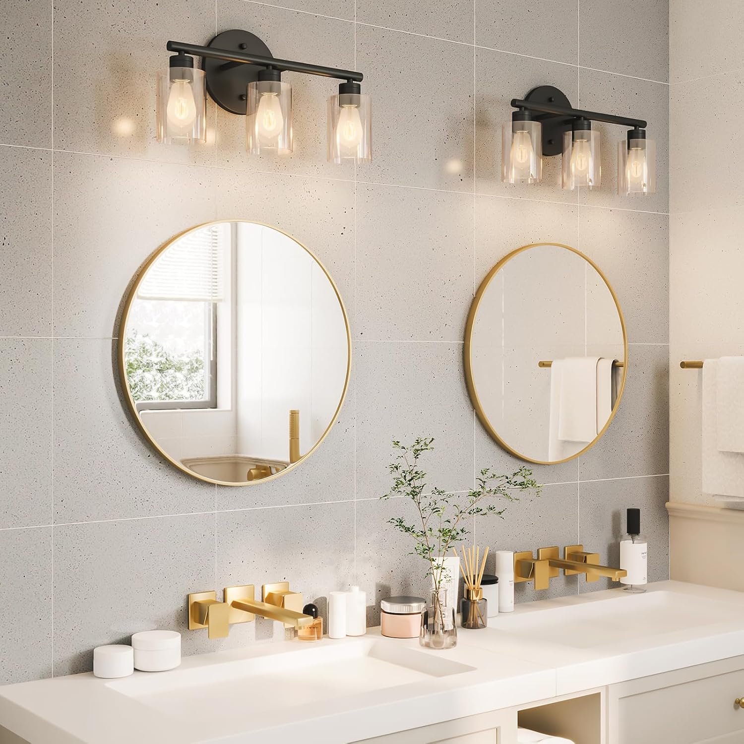 Afbeelding van HSXL Luxe Ronde Wandspiegel 60 cm – Gouden Rand – Grote Design Spiegel voor Woonkamer, Hal of Badkamer -