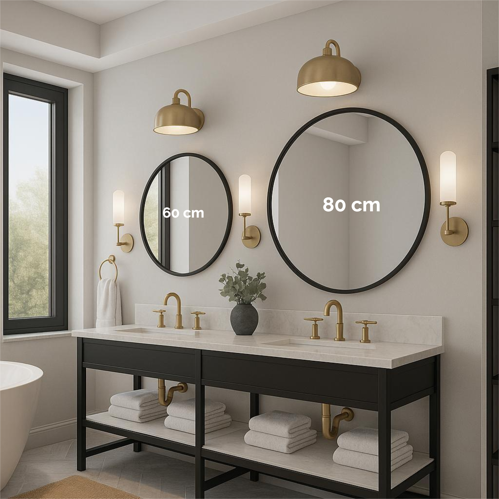 Afbeelding van HSXL Luxe Ronde Wandspiegel 60 cm – Zwarte Rand – Grote Design Spiegel voor Woonkamer, Hal of Badkamer -