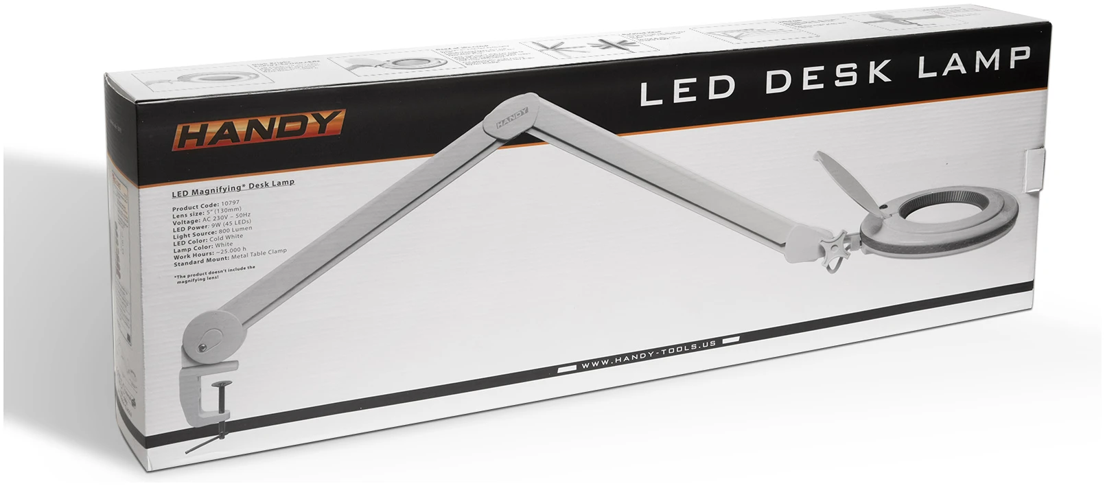 Afbeelding van Handy - Grote Bureau Loeplamp met Tafelklem - Vergrootglas met verlichting - Op Netstroom - 130MM Glas - Loep