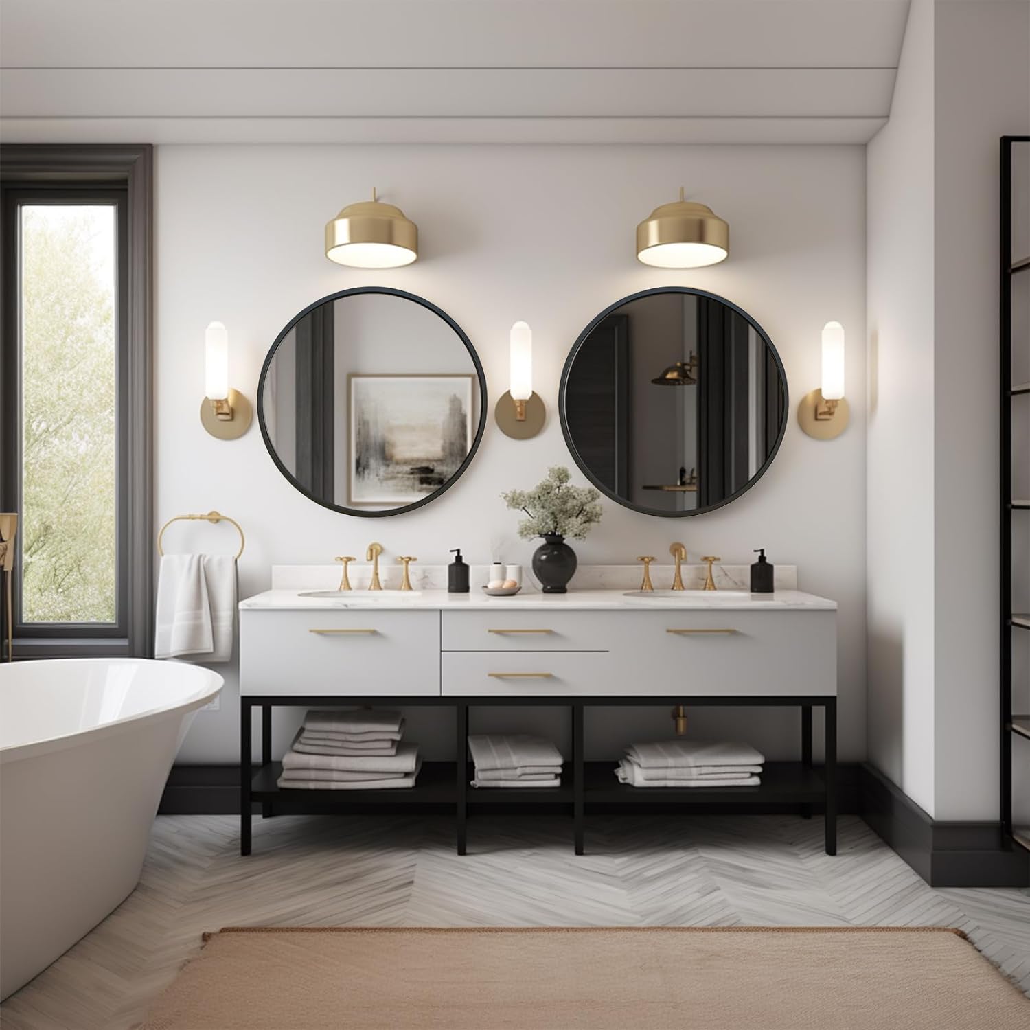 Afbeelding van HSXL Luxe Ronde Wandspiegel 60 cm – Zwarte Rand – Grote Design Spiegel voor Woonkamer, Hal of Badkamer -