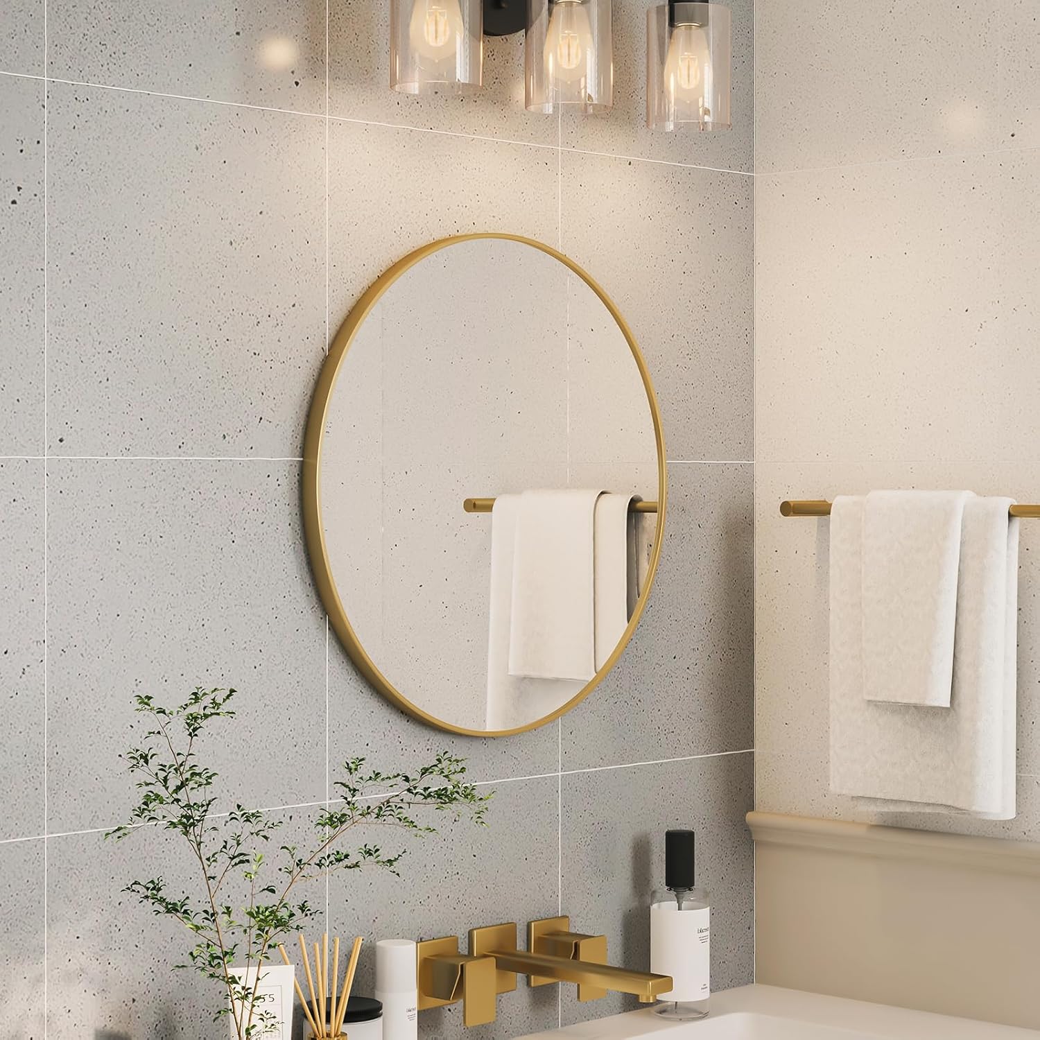 Afbeelding van HSXL Luxe Ronde Wandspiegel 60 cm – Gouden Rand – Grote Design Spiegel voor Woonkamer, Hal of Badkamer -