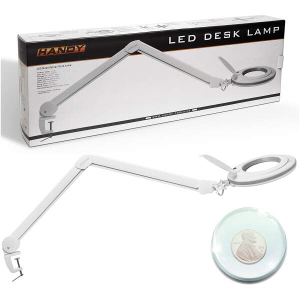 Afbeelding van Handy - Grote Bureau Loeplamp met Tafelklem - Vergrootglas met verlichting - Op Netstroom - 130MM Glas - Loep