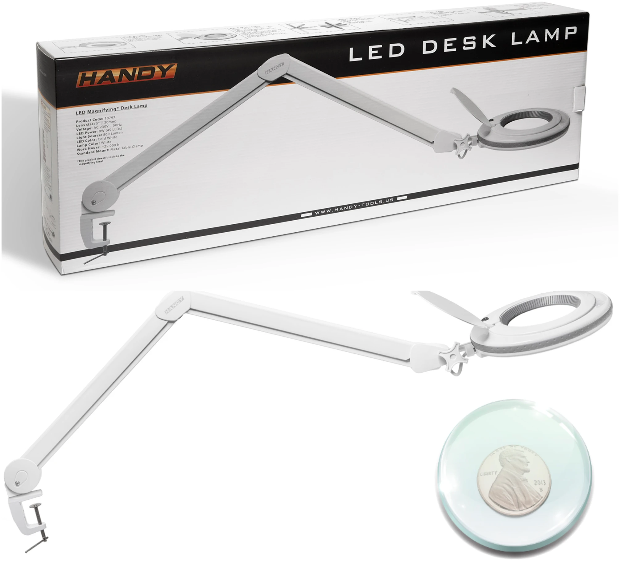 Afbeelding van Handy - Grote Bureau Loeplamp met Tafelklem - Vergrootglas met verlichting - Op Netstroom - 130MM Glas - Loep