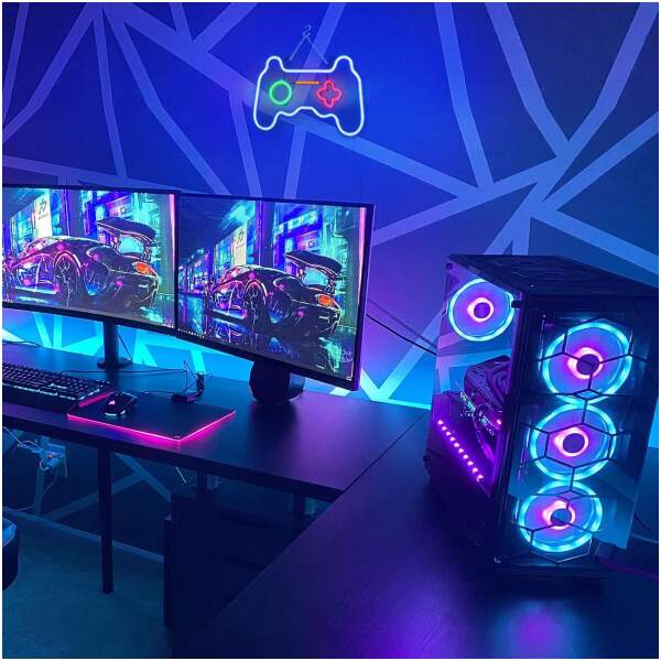 Afbeelding van LED Game Controller Lamp – Neon Multicolor – USB & Batterij – Met Dimmer – Sfeerverlichting voor