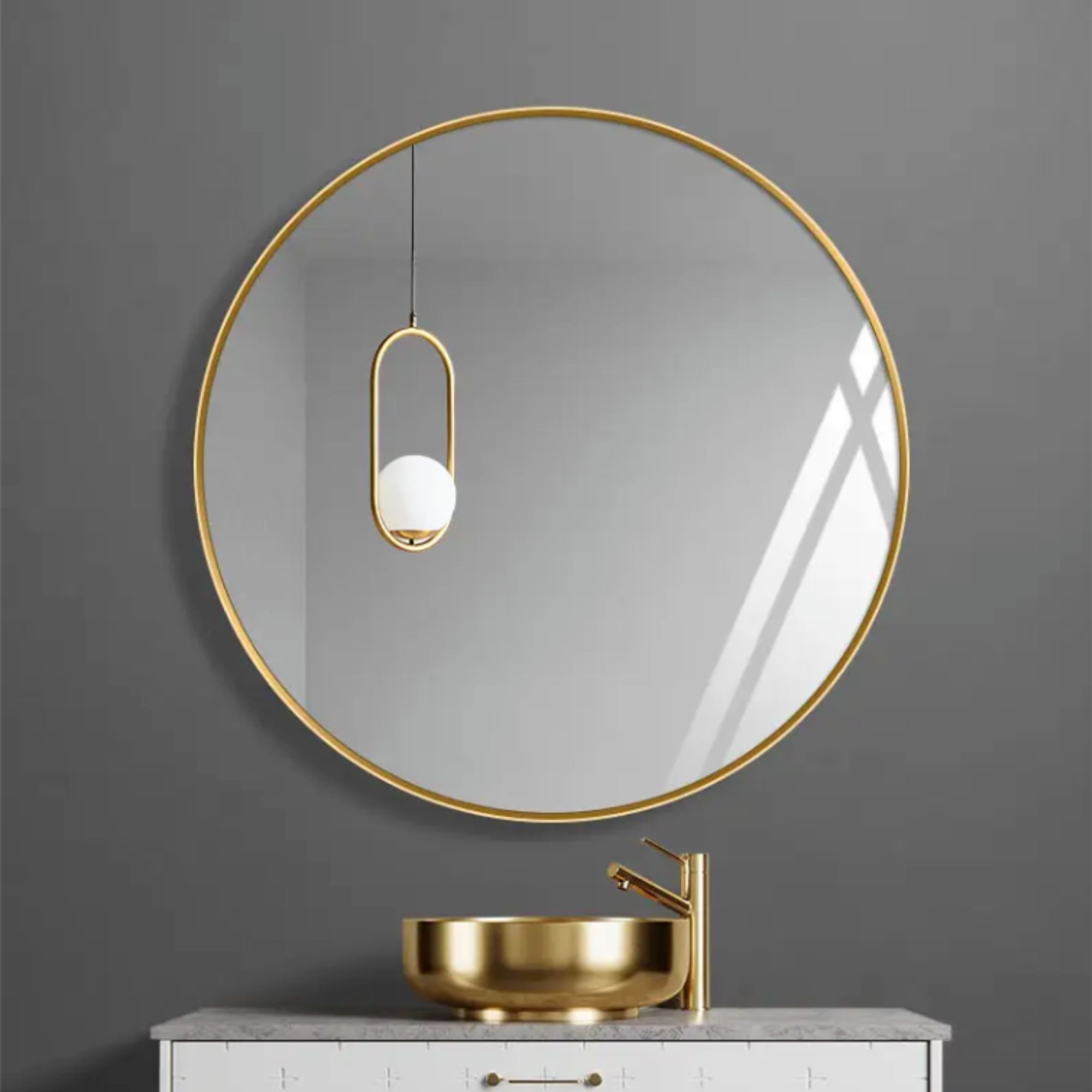 Afbeelding van HSXL Luxe Ronde Wandspiegel 60 cm – Gouden Rand – Grote Design Spiegel voor Woonkamer, Hal of Badkamer -