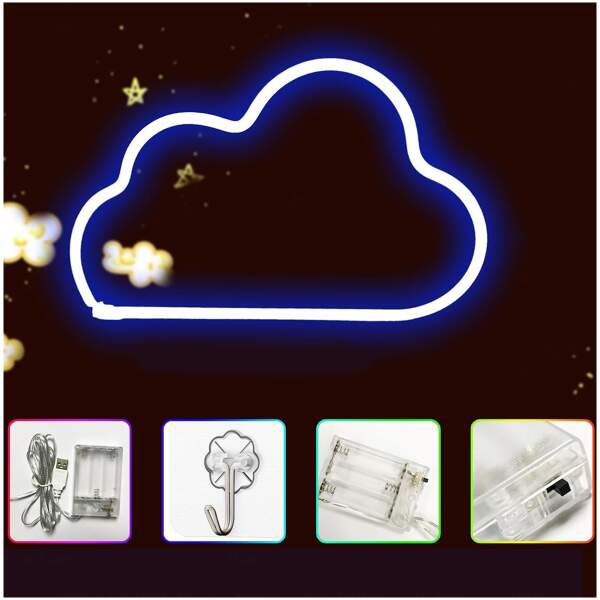 Afbeelding van LED Neon Lamp "Wolk" – Blauw – USB & Batterij – Wandlamp 30×19×2 cm – Sfeervolle