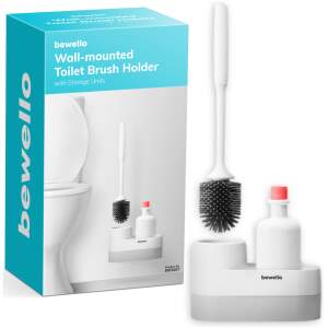Afbeelding van Bewello - Luxe WC Borstel met Houder Hangend of Vrijstaand - Wit - met Plek voor Schoonmaakmiddel - Luxe