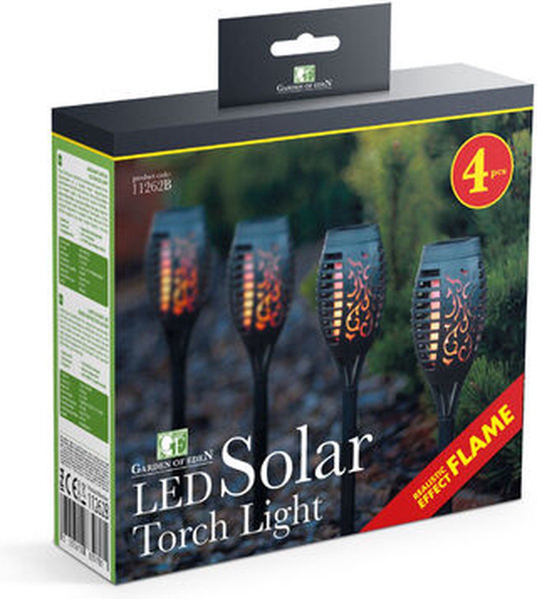 Afbeelding van Garden of Eden - Tuinfakkels Zonne-energie Solar Prikspots met Vlameffect - Set van 4 - Tuinverlichting /