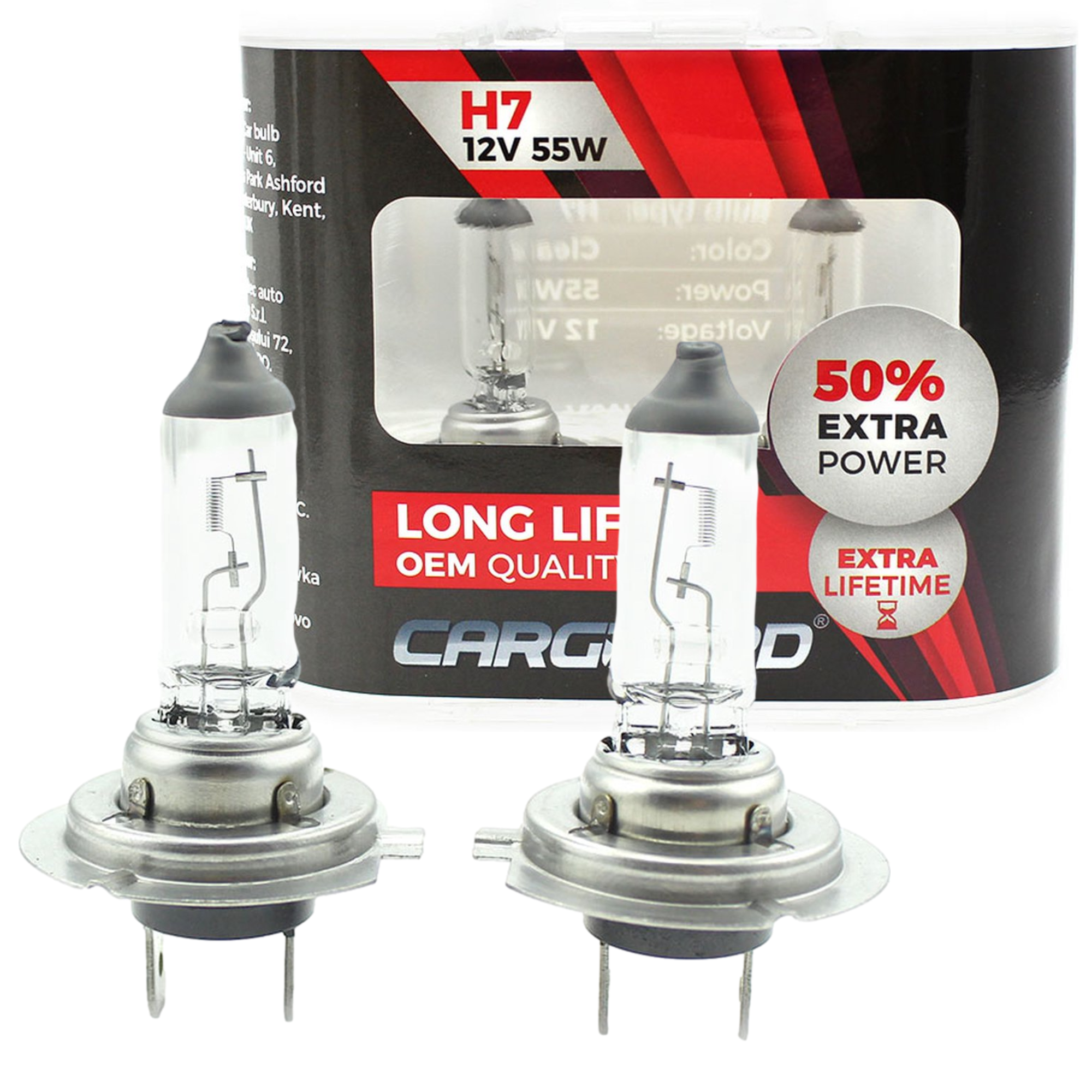Afbeelding van Carguard - Set (2x) H7 Autolampen Halogeen - 55W 12V - Long Lifetime Koplampen - Koplamp 50% extra