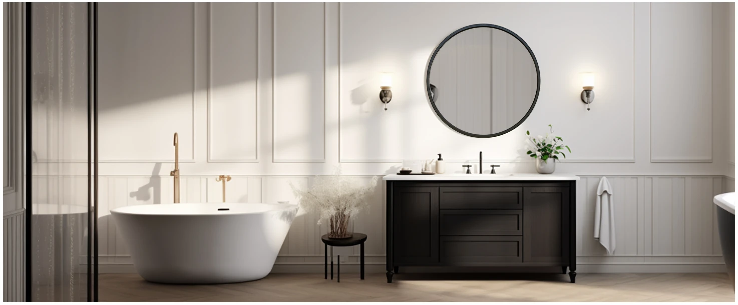 Afbeelding van HSXL - Spiegels - Luxe Ronde Spiegel Zwart - 60 cm Groot - Grote Wandspiegel 60cm Rond met Zwarte Rand -