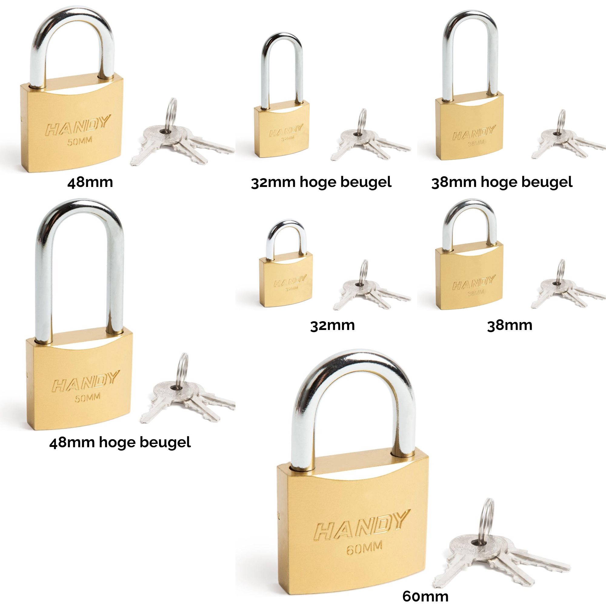 Afbeelding van Handy - Hangslot met Sleutel 48mm met Hoge beugel - Hangsloten - Gehard staal - Sluiting ⌀ 7.5MM - incl. 3