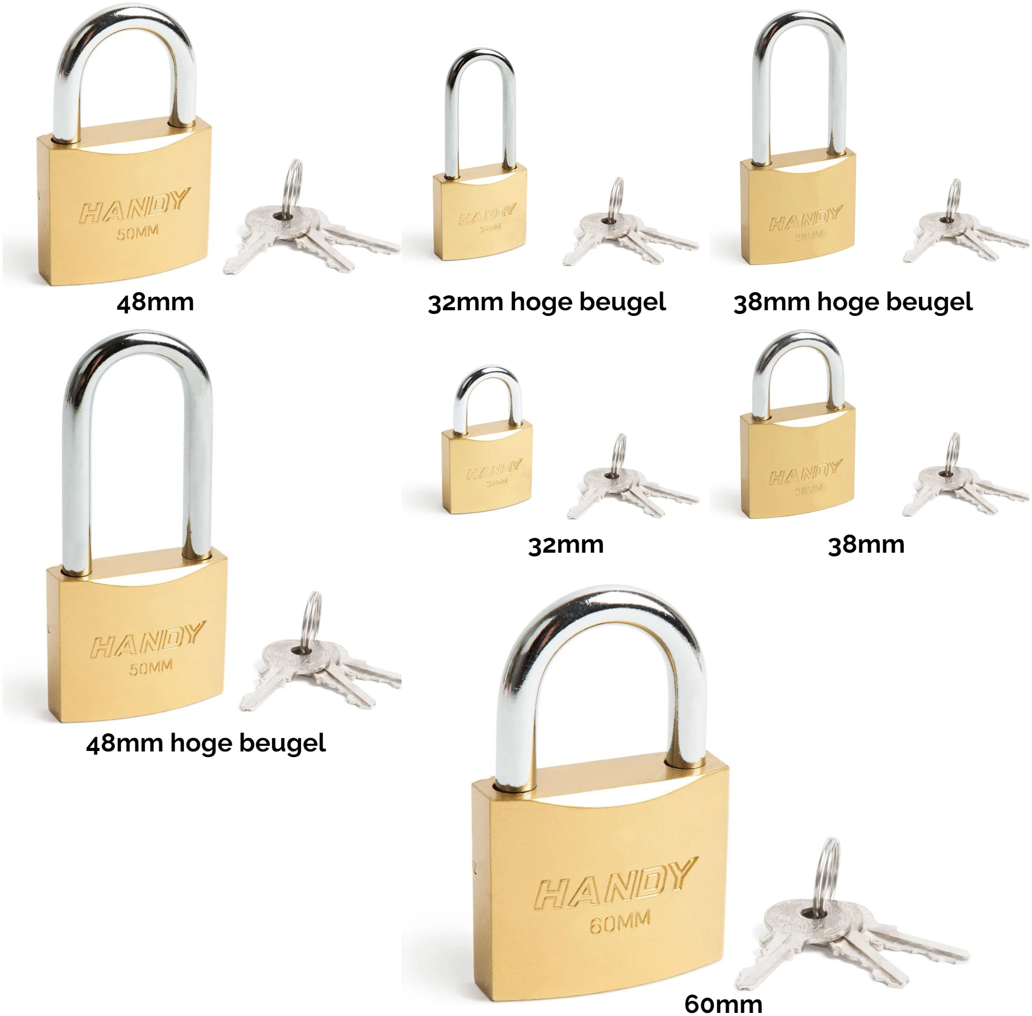 Afbeelding van Handy - Hangslot met Sleutel 48mm - Hangsloten - Gehard staal - Sluiting ⌀ 7.5MM - incl. 3 Sleutels - Slot
