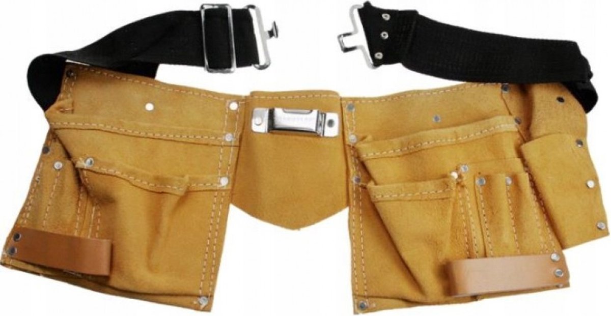 Afbeelding van Lederen Gereedschapsgordel - 10 vaks - ToolPack - Gereedschapsriem - Hamerhouder - Tapehouder - Spijkerschort