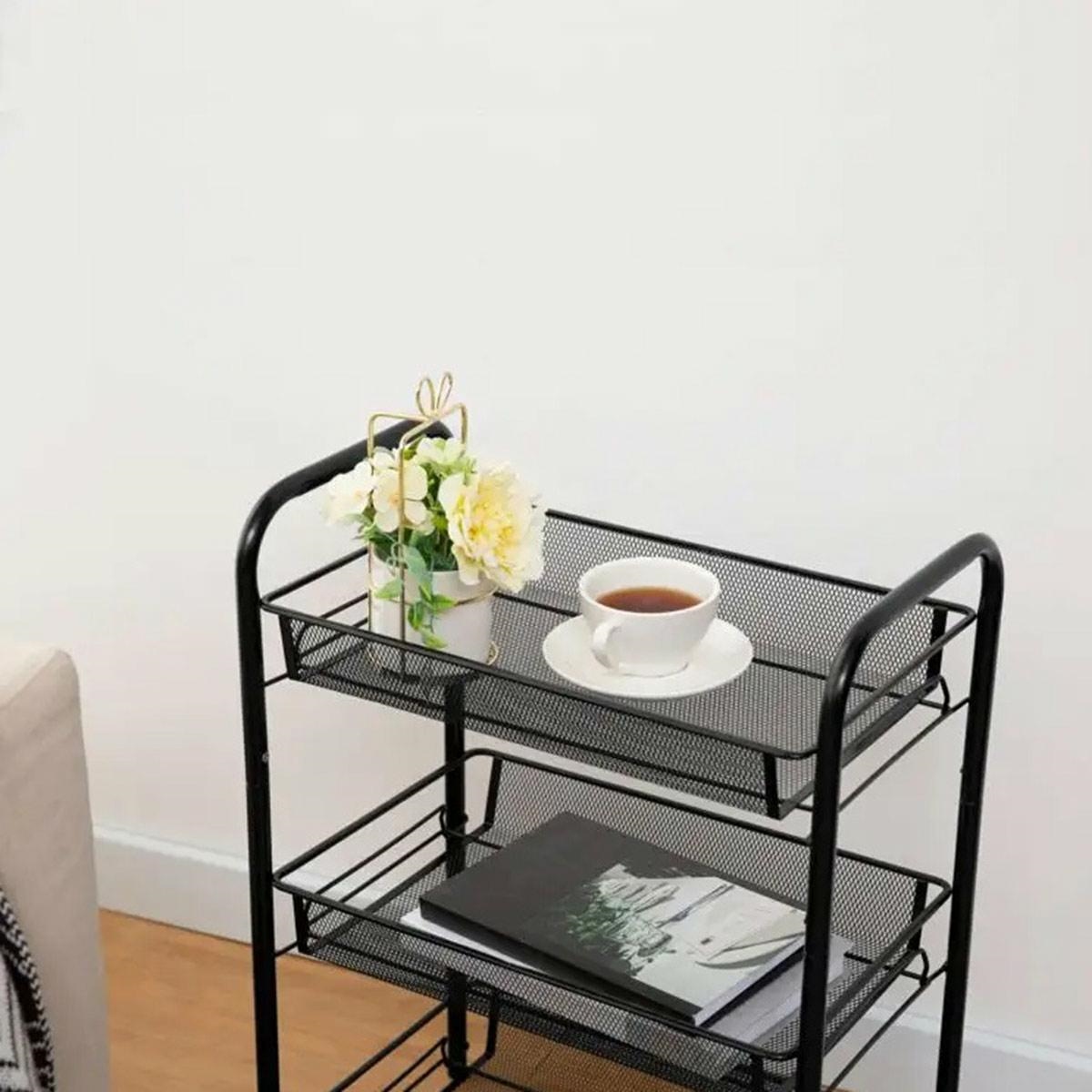 Afbeelding van Keukentrolley op wieltjes - Trolley Serveerwagen - Keukentrolley - 3 lagen - Zwart - 44x26x64 cm - 073d e0a6