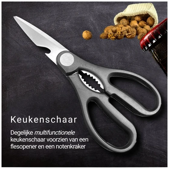 Afbeelding van Luxe Messenset met Messenblok Houder RVS - Keukenmessen - Zwart met Zilver - 7-delig Messenblok -