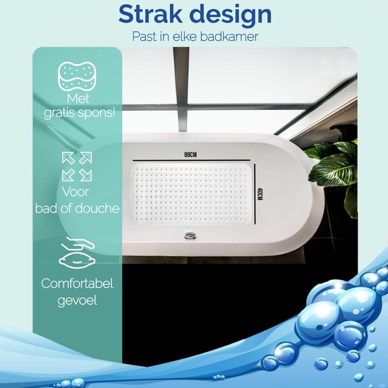 Afbeelding van HSXL - Antislipmat - 88x40CM - Incl. Netspons - Antislip Douchemat / Badmat Wit met Zuignappen – Mat voor