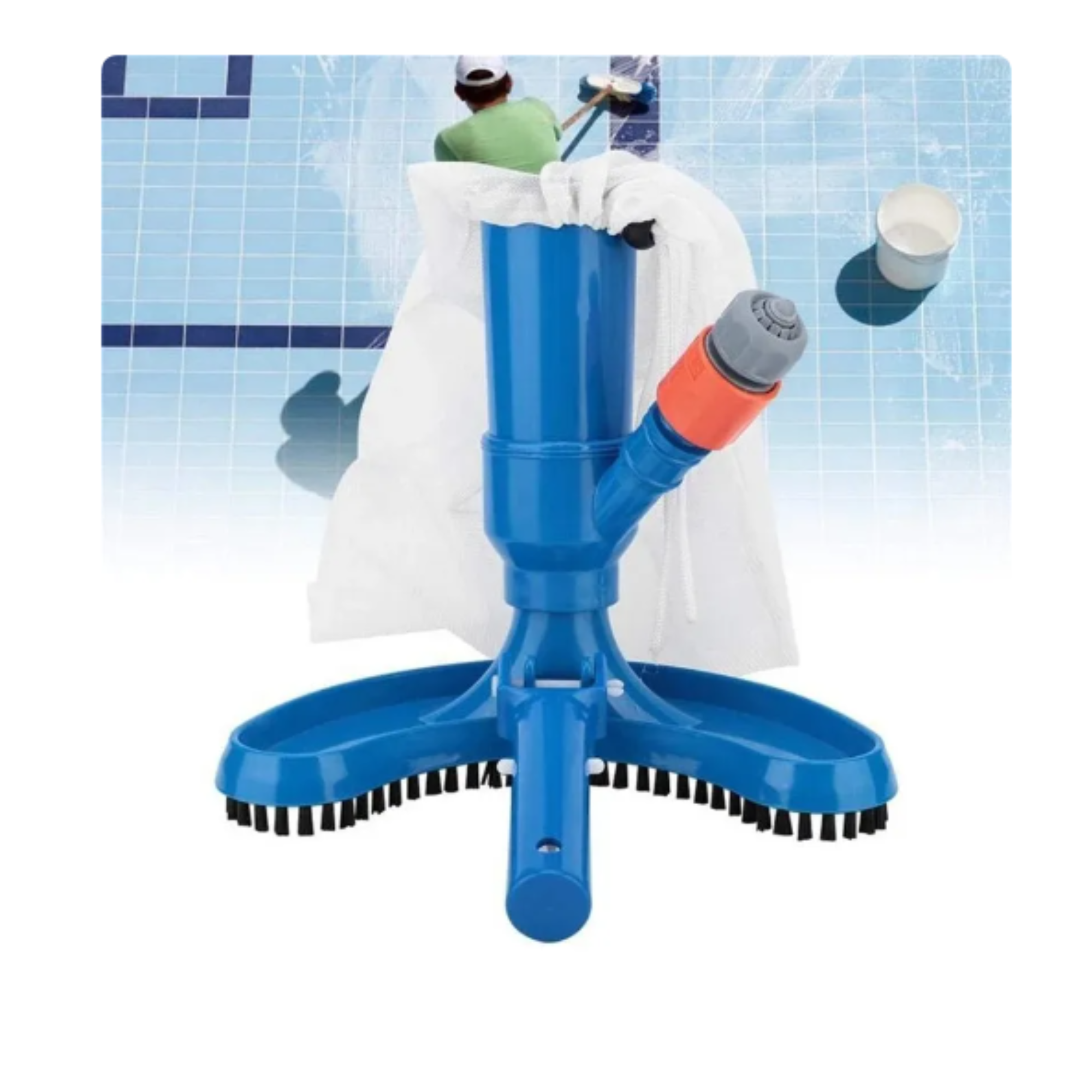 Afbeelding van N'JOY Life - Zwembadstofzuiger - Bodemzuiger met herbruikbaar Filter - voor op Tuinslang - Gebogen voet