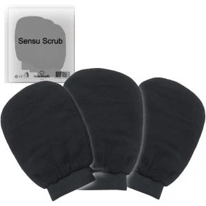 Afbeelding van 3x Sensu Scrub Handschoen - 3 stuks - Zwart - Washand Exfoliating Glove - Kessa Hammam Washandje - BPK - 0957