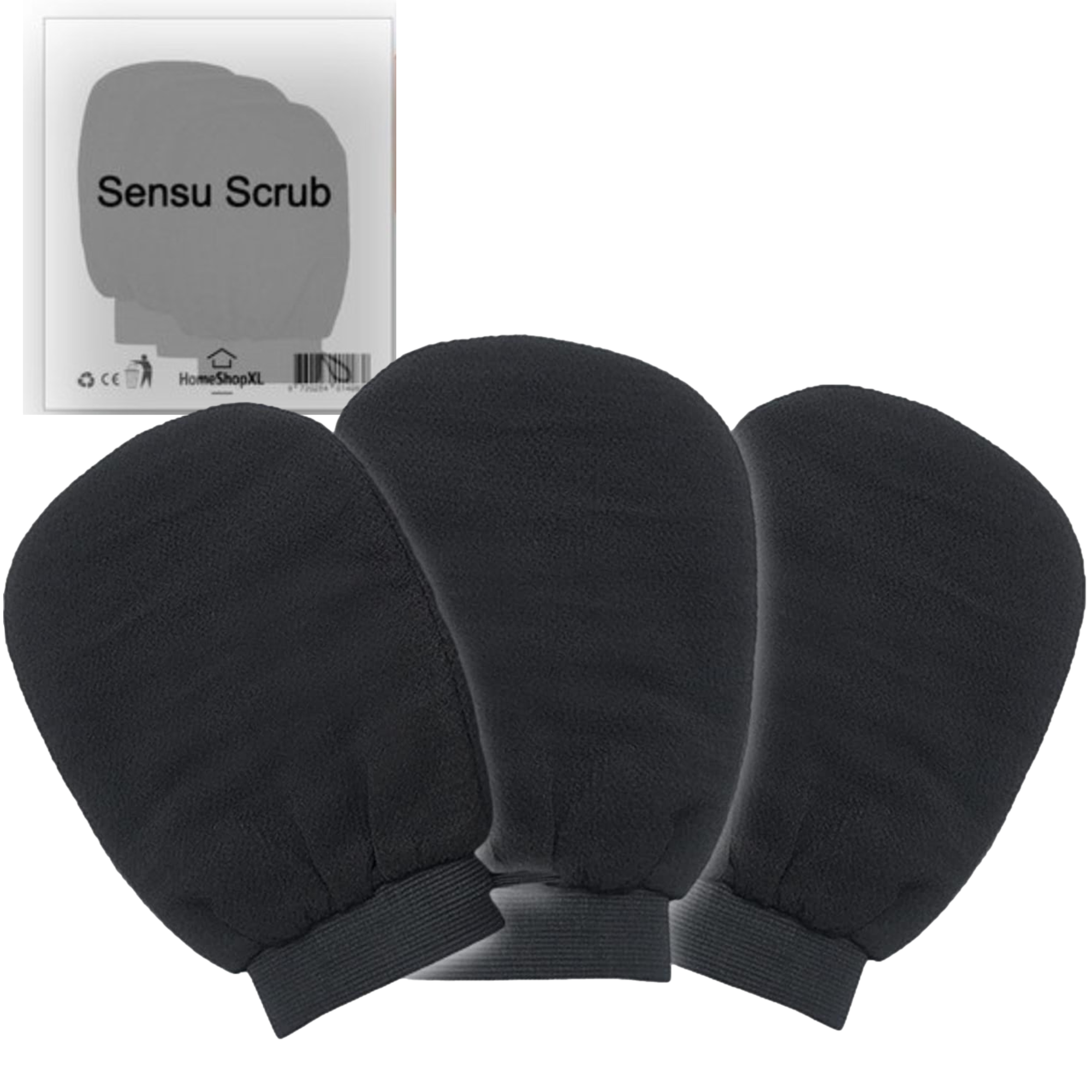 Afbeelding van 3x Sensu Scrub Handschoen - 3 stuks - Zwart - Washand Exfoliating Glove - Kessa Hammam Washandje - BPK - 0957