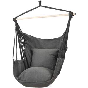 Afbeelding van Hangmat Stoel - Hangstoel voor Binnen of Buiten - Incl. 2 Kussens - Zwart/Grijs Antraciet - 0a30 56fa 4a42