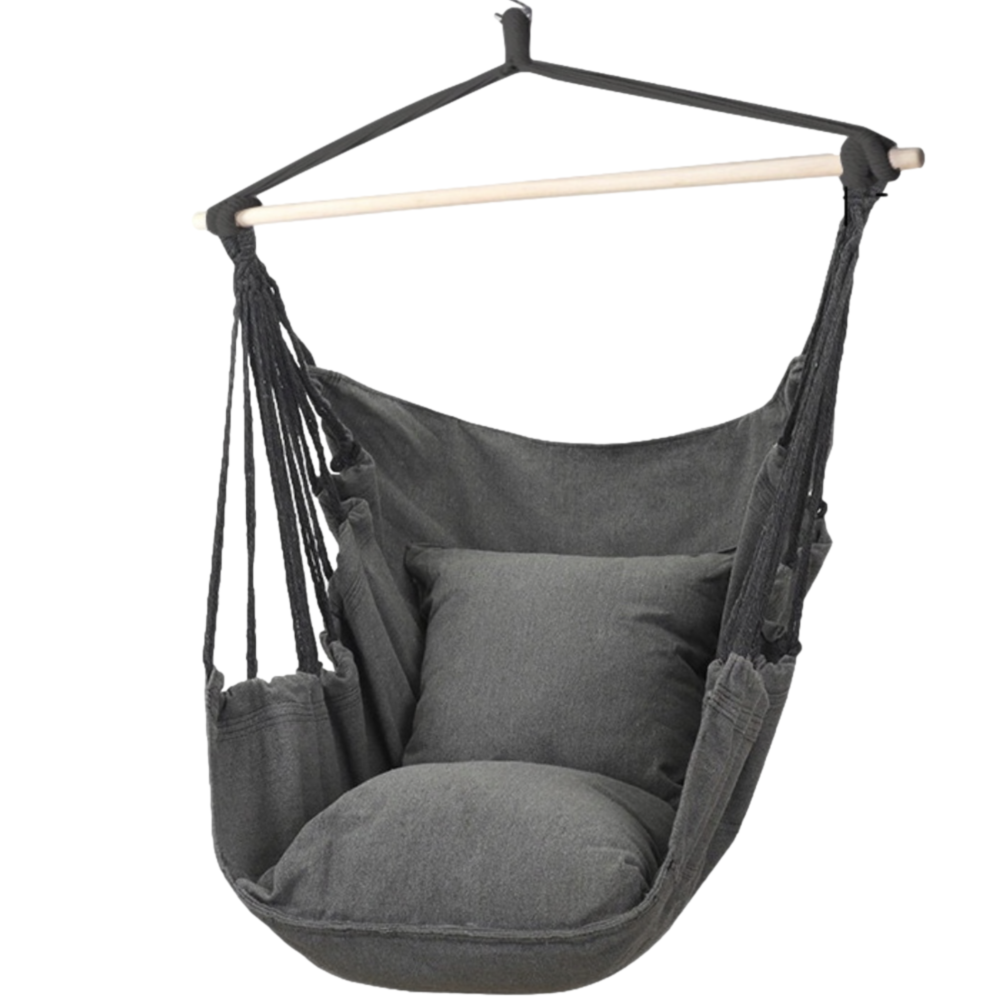 Afbeelding van Hangmat Stoel - Hangstoel voor Binnen of Buiten - Incl. 2 Kussens - Zwart/Grijs Antraciet - 0a30 56fa 4a42