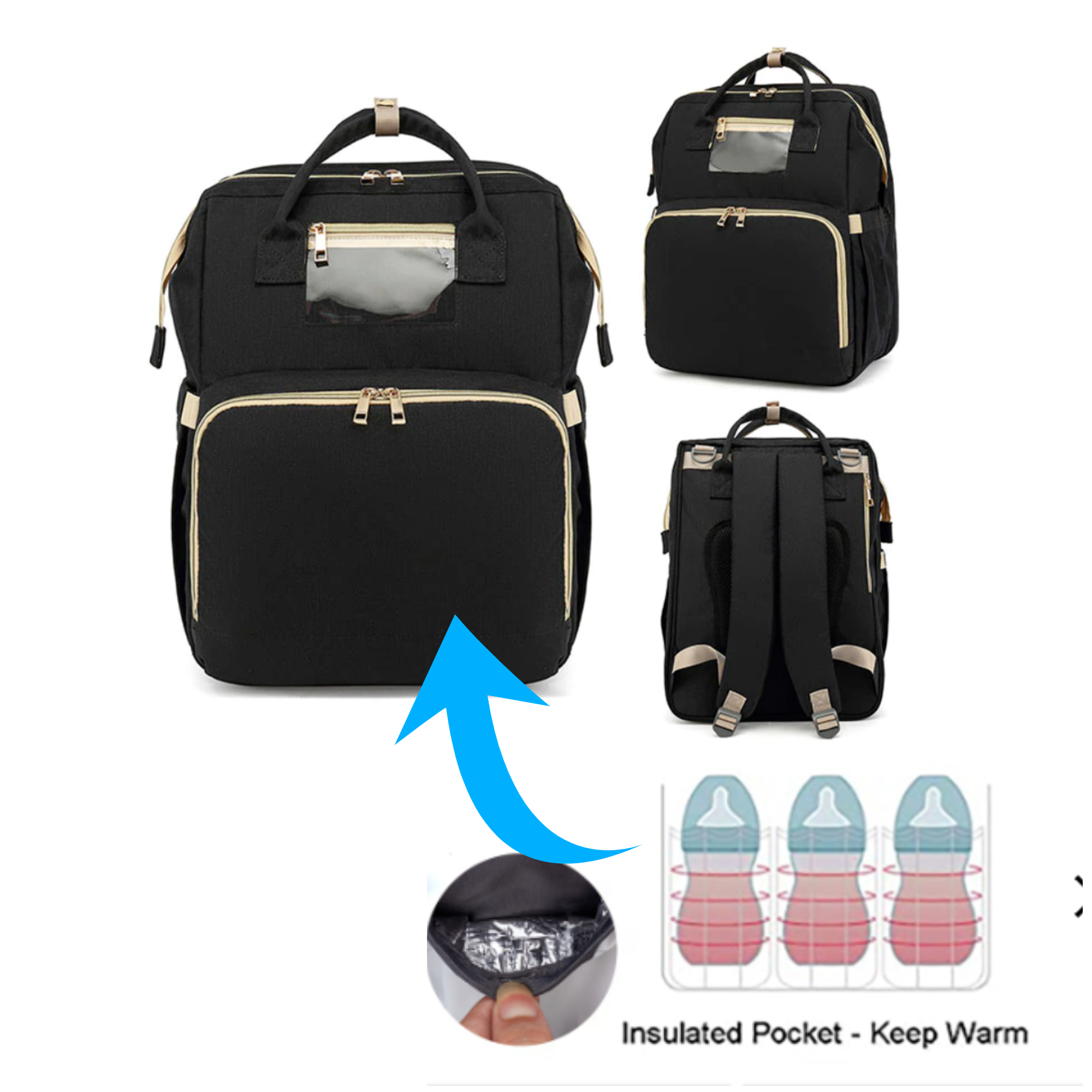 Afbeelding van Luiertas Rugzak - Luiertassen met Babybed - Grote Luiertas met Wieg - Luiertas Verzorgingstas met Babybedje -