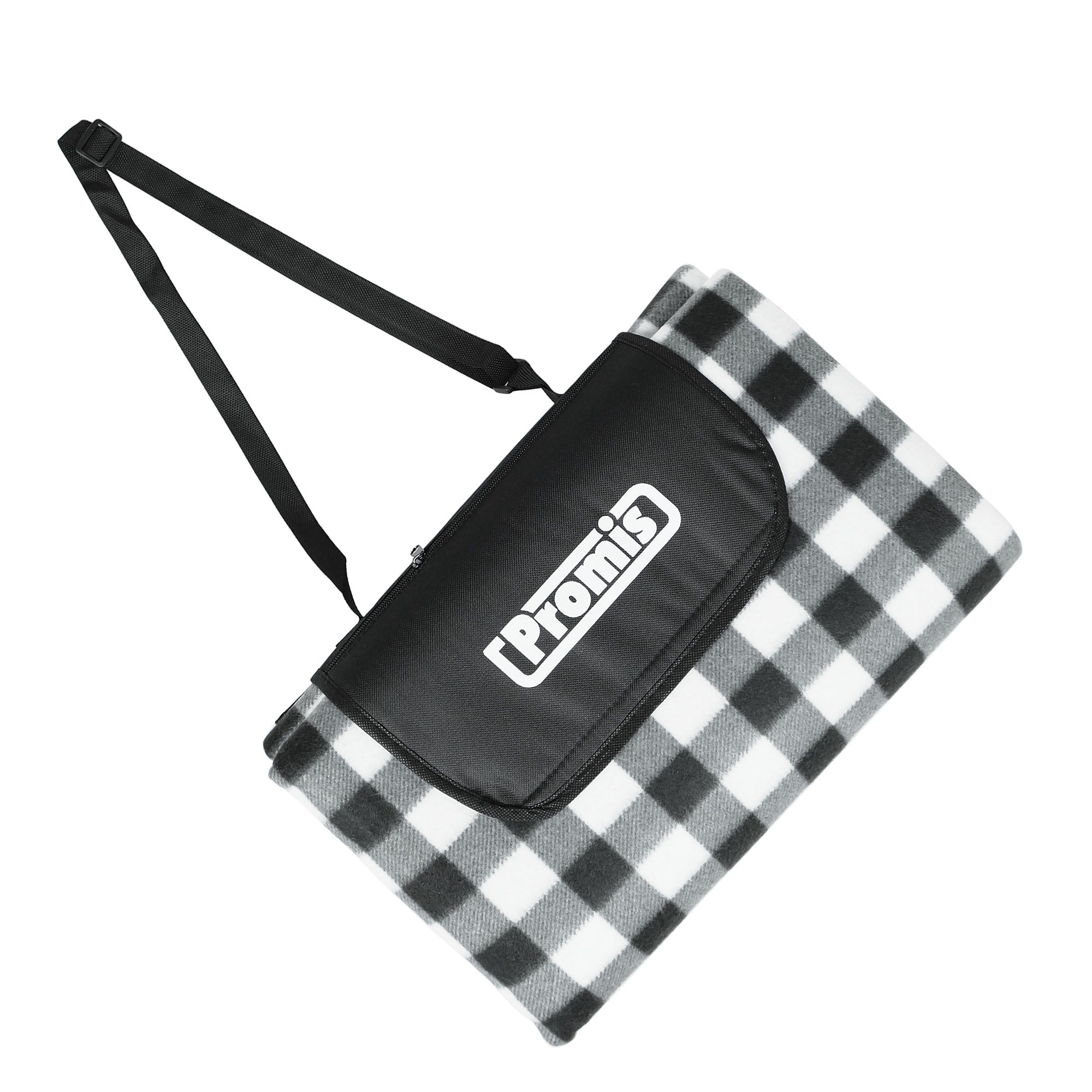 Afbeelding van Promis - Picknickkleed XL Waterdicht - 200 x 200 cm - Zwart / Wit / Grijs gestreept - met handvat - 0bb1 4682