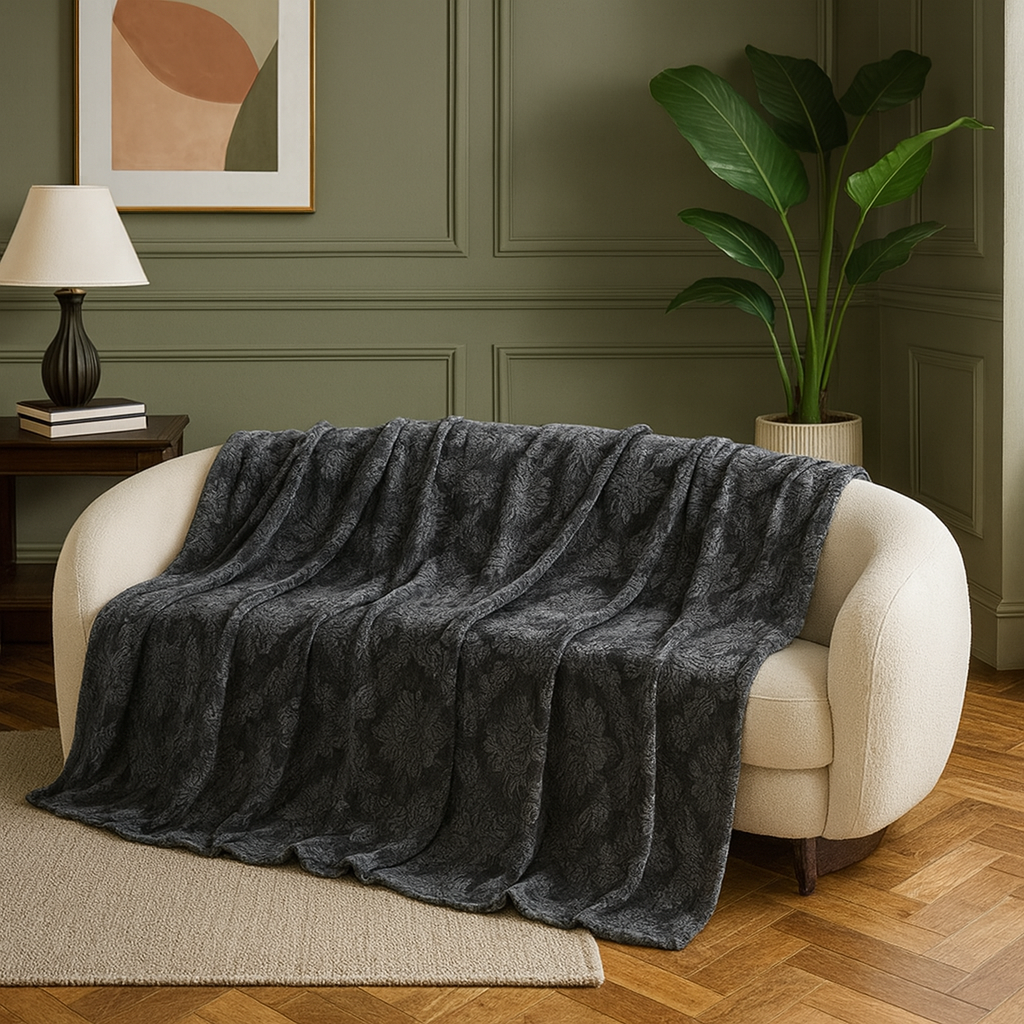 Afbeelding van Zachte OEKO-TEX Fleece Bedsprei 200×220 cm – Donkergrijs – Luxe Microvezel Plaid met Reliëf