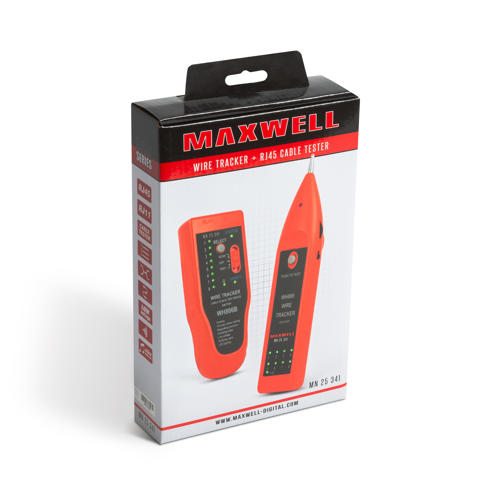 Afbeelding van MAXWELL Netwerk Tester - RJ45 en RJ11 Kabel Tester - Internet LAN tester - Incl. 2x Batterijen - Incl. RJ11