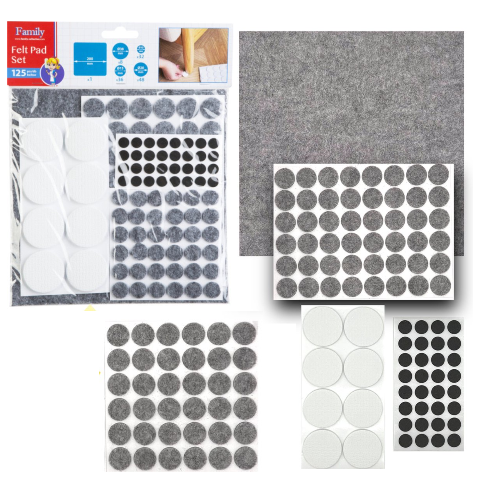 Afbeelding van 125x Premium Viltjes Stoelpoten - Zwart / Wit / Grijs - Zelfklevend Anti Kras Meubelvilt voor Meubels - 125