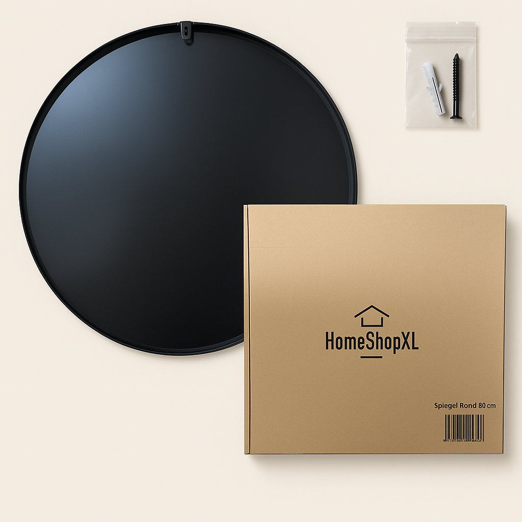 Afbeelding van HSXL - Spiegels - Ronde Spiegel Zwart - 80 cm Groot - Grote Wandspiegel Rond - Industrieel / Modern Design -