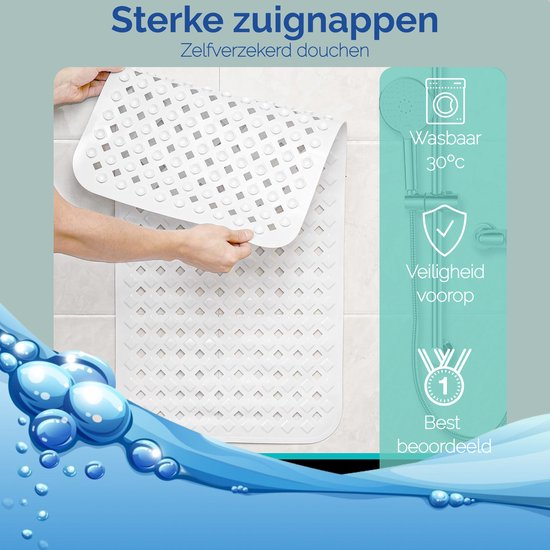Afbeelding van HSXL - Antislipmat - 88x40CM - Incl. Netspons - Antislip Douchemat / Badmat Wit met Zuignappen – Mat voor
