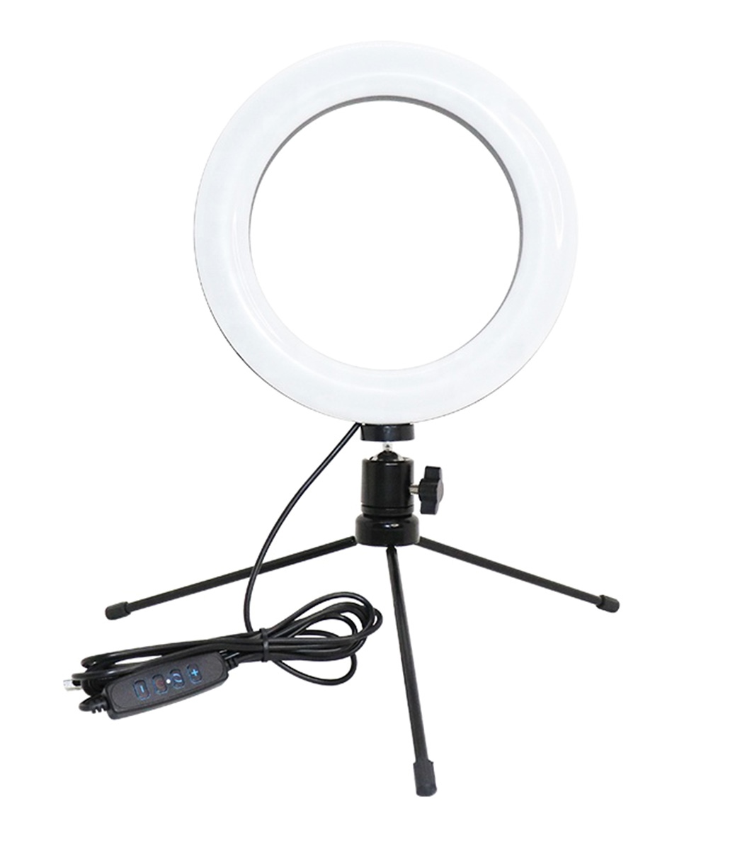 Afbeelding van Ringlamp met statief voor op Tafel of Bureau - 16cm - Zwart - 6,5W -3 kleuren licht - DImbaar - USB stekker