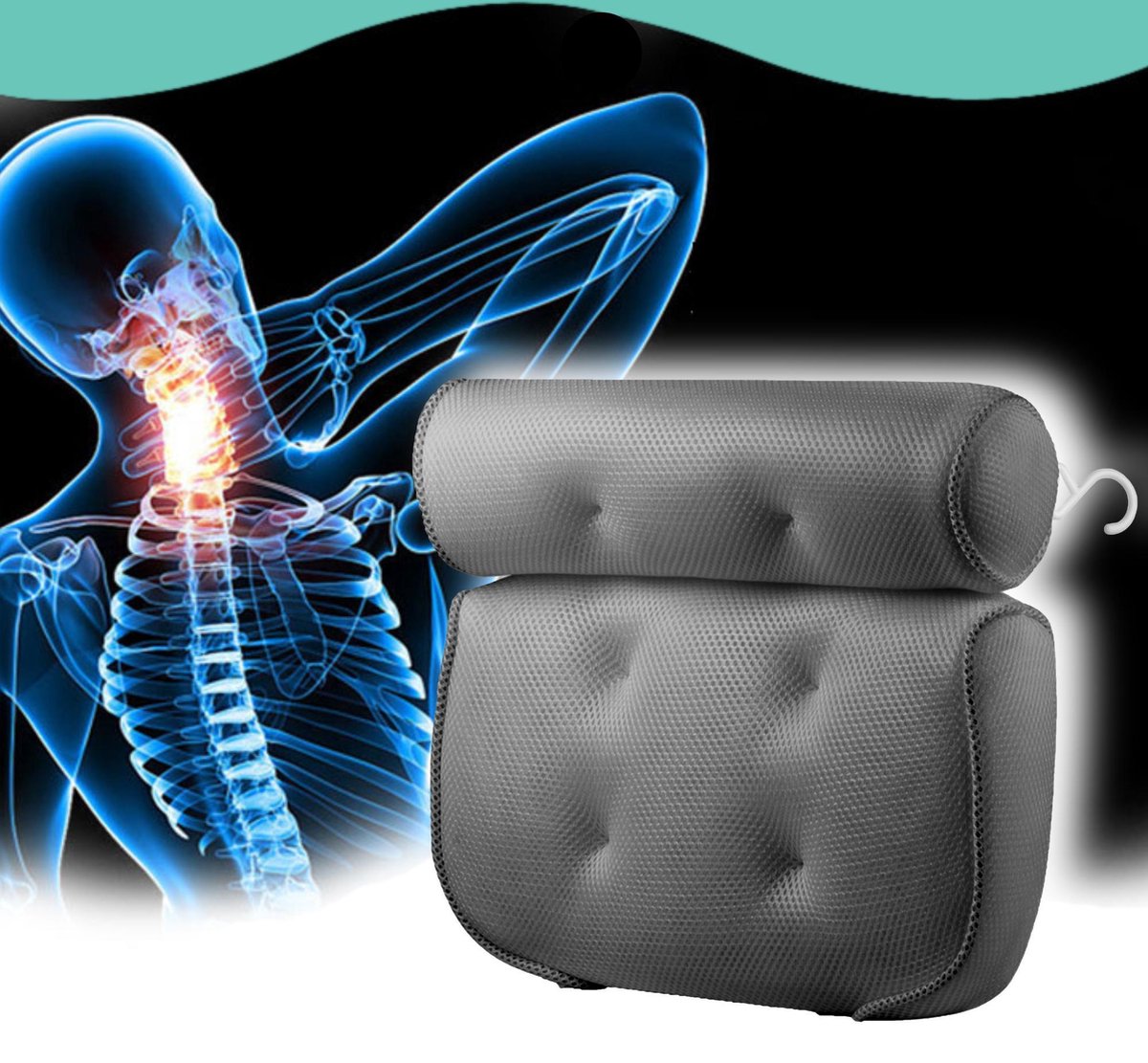 Afbeelding van Luxe Home Spa Badkussen met zuignappen - Extra zacht - Voor Nek en Rug - Kussen voor in Bad - Antislip -