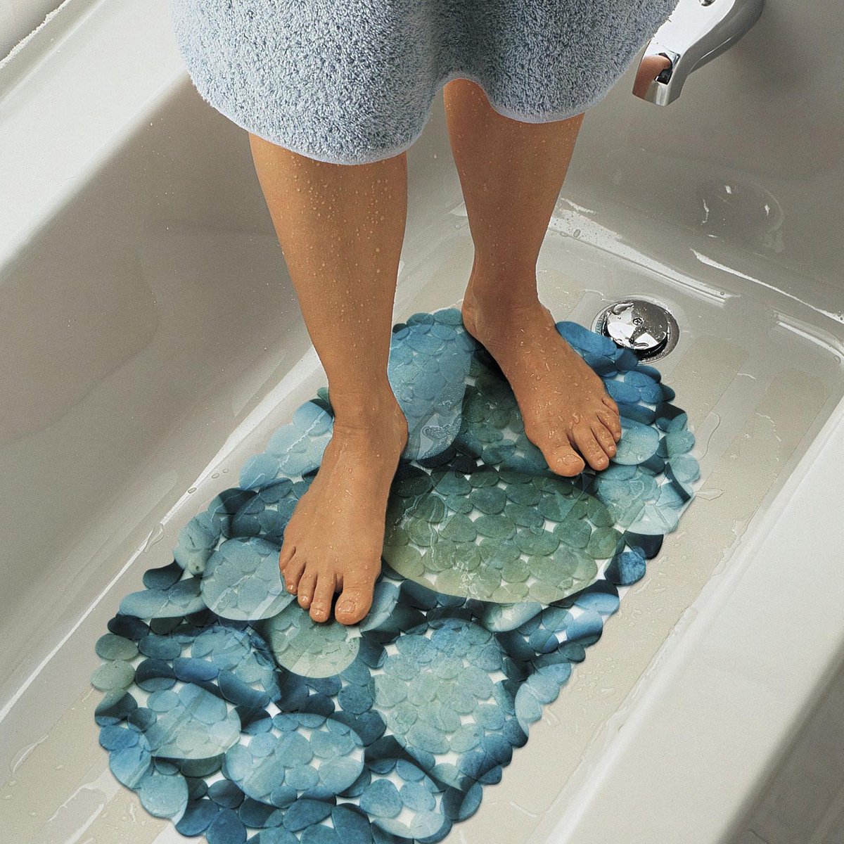 Afbeelding van Antislip Douchemat Douche cabine Mat voor in bad - Blauw Steenpatroon - Anti Slip badmat - 66x36CM - Mat voor