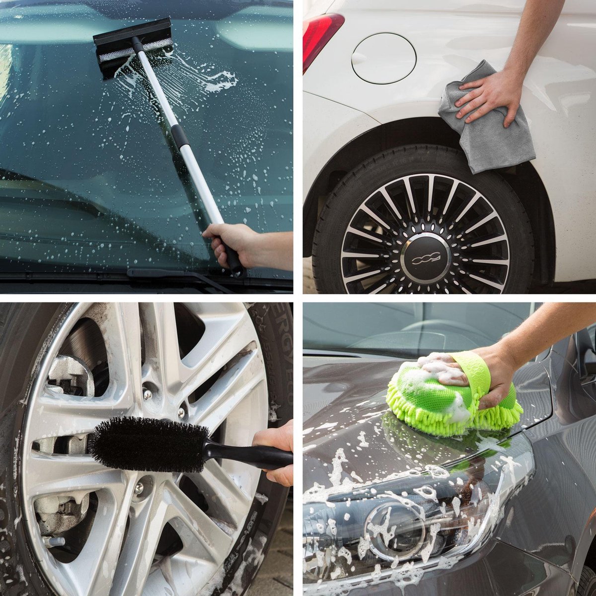 Afbeelding van MNC - Complete Autowas Set Microvezel - 6 delige set - Autowasset Autopoetsdoeken - Raamwisser / Spons /