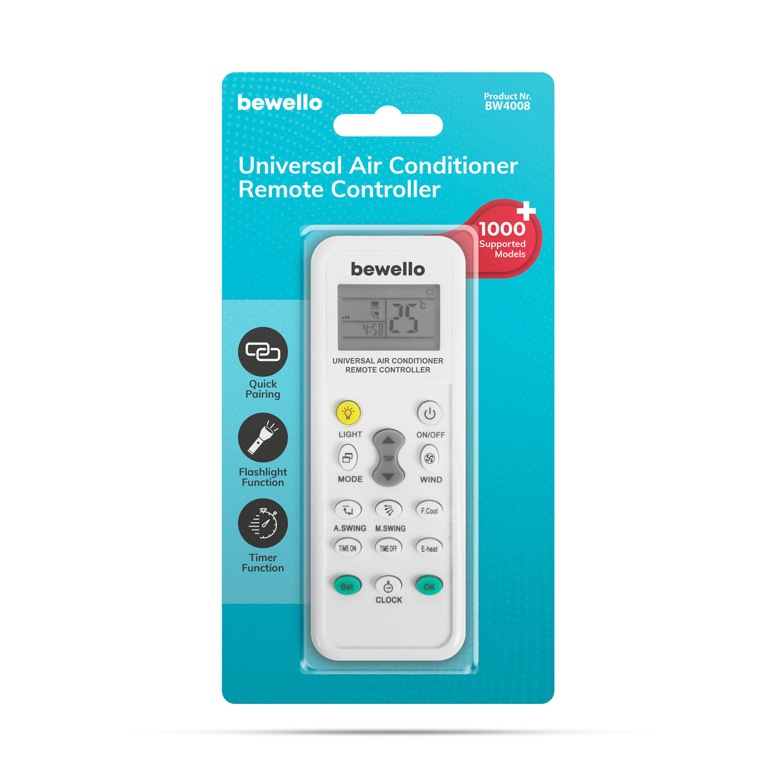 Afbeelding van Bewello - Universele Airco Afstandsbediening - voor (multi) split unit Airconditioning - Afstandbediening