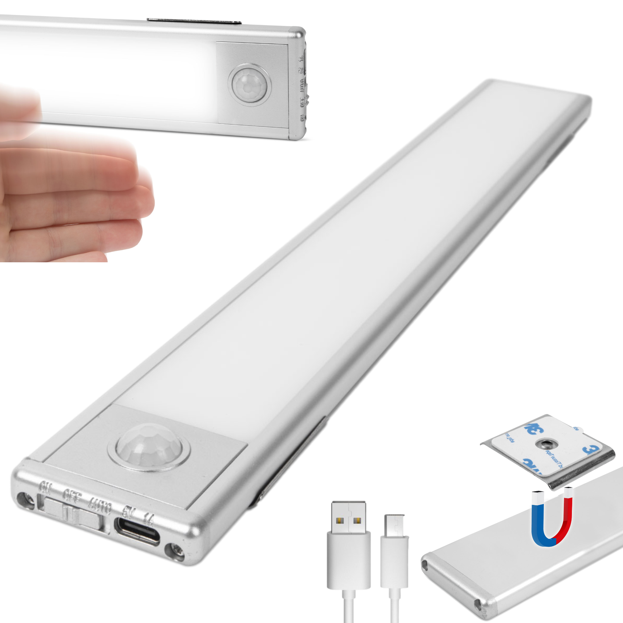 Afbeelding van Ultradunne Kastverlichting met Bewegingssensor - 3 modi - Monteert Magnetisch - USB oplaadbaar -