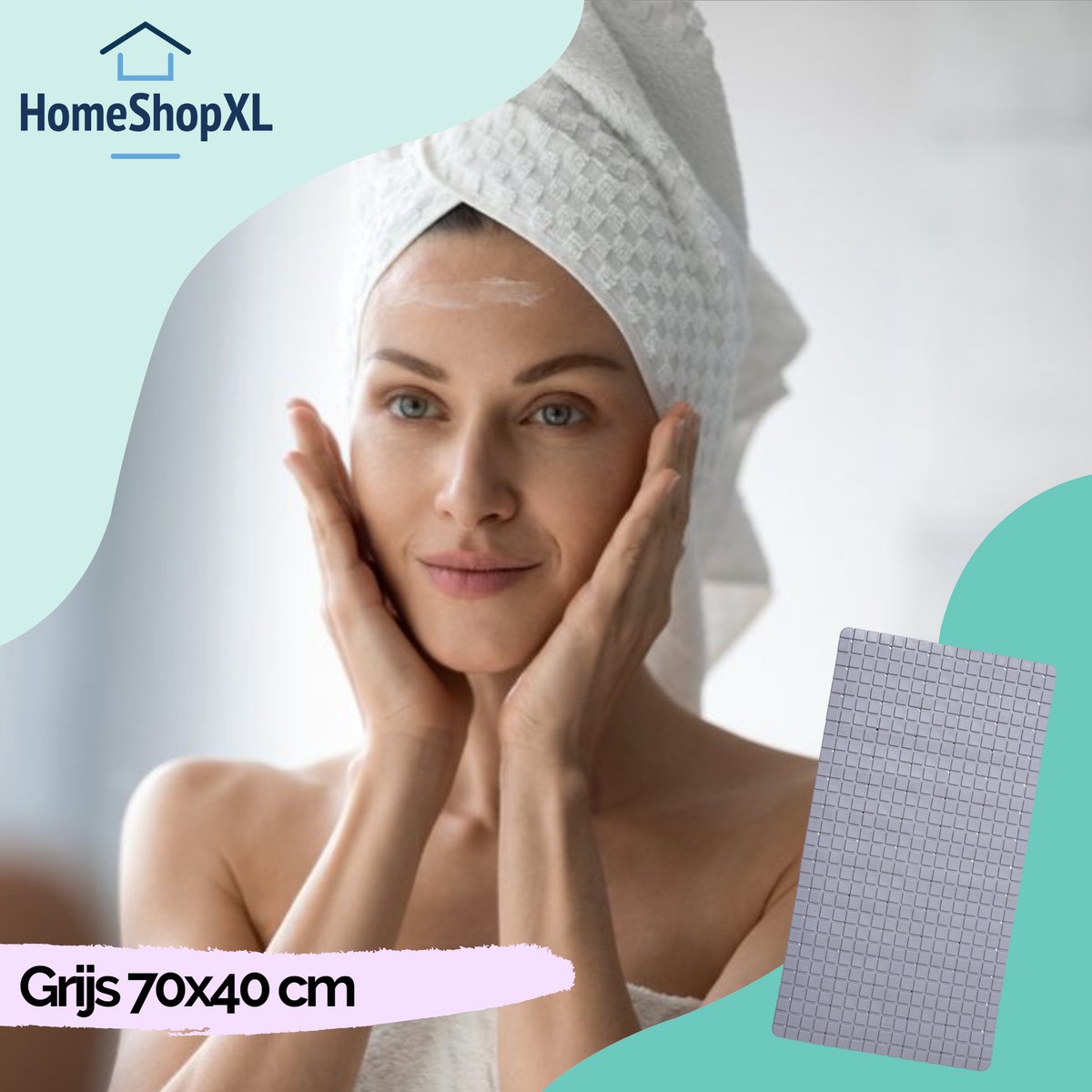 Afbeelding van HSXL - Antislipmat - 70x40CM - Incl. Netspons - Antislip Douchemat / Badmat Grijs met Zuignappen – Mat voor
