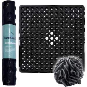 Afbeelding van HSXL - Antislipmat - 53x53CM - Incl. Netspons - Antislip Douchemat Zwart met Zuignappen – Anti Slip Douche